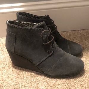 Toms Grey Suede Wedge Booties